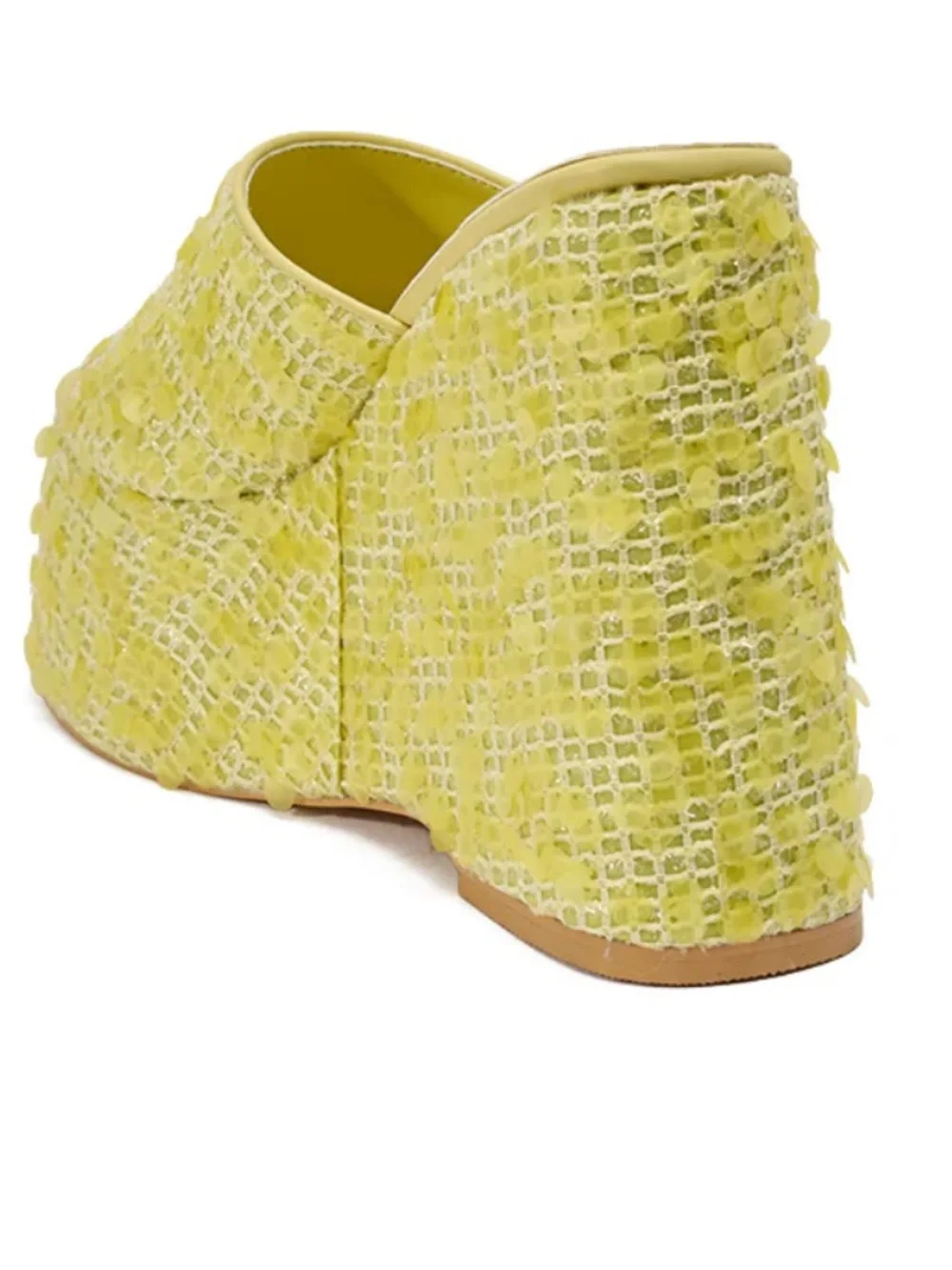 🔥 AZALEA WANG BETSEY YELLOW SEQUIN RAFFIA WEDGE
